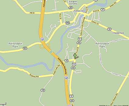 locator map for 2 Augur Lake Road, Keesville, NY, courtesy Google Maps